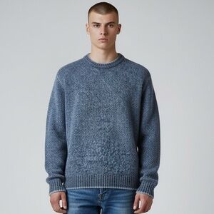 Vintage Woolrich Men's Wool Chambray Blue Knit  Crewneck Sweater